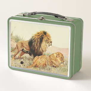 cute vintage lion lovers metal lunch box