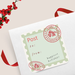Cute Vintage Mail Holiday Square Sticker