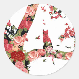 Cute VIntage Minimalist Cat and Bird Stickers