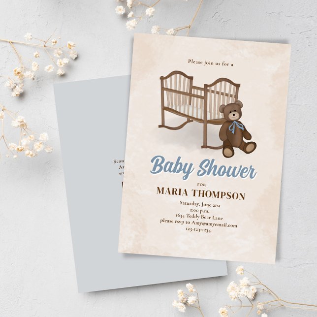 Cute Vintage Nursery Custom Baby Shower Invitation (Cute teddy bear nursery theme baby shower invitations.)