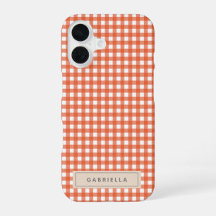 Cute Vintage Orange Gingham Plaid Personalised iPhone 16 Case
