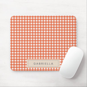 Cute Vintage Orange Gingham Plaid Personalised  Mouse Pad