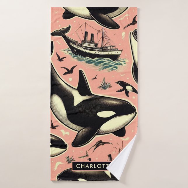 Cute Vintage Orca Pattern Bath Towel (Bath Towel)
