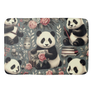 Cute Vintage Panda Floral Bath Mat