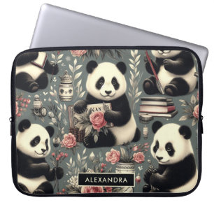 Cute Vintage Panda Floral Laptop Sleeve