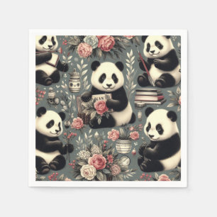 Cute Vintage Panda Floral Napkin