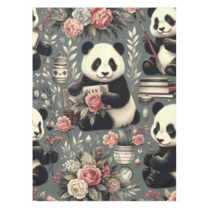 Cute Vintage Panda Floral Tablecloth