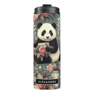 Cute Vintage Panda Floral Thermal Tumbler