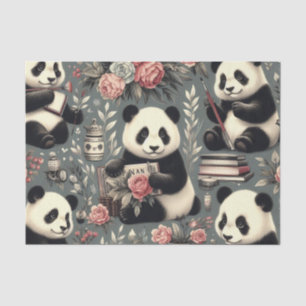 Cute Vintage Panda Floral Tissue Paper