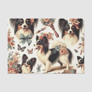 Cute Vintage Papillon Dog Illustration Tissue Paper