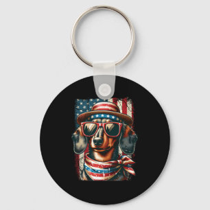 Cute Vintage Patriotic Dachshund Dog Retro 4th Of Key Ring