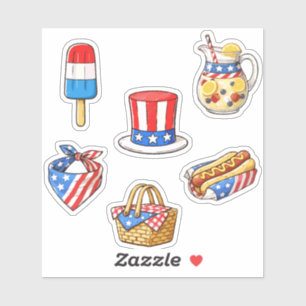 Cute Vintage Patriotic Doodle Sticker Sheet