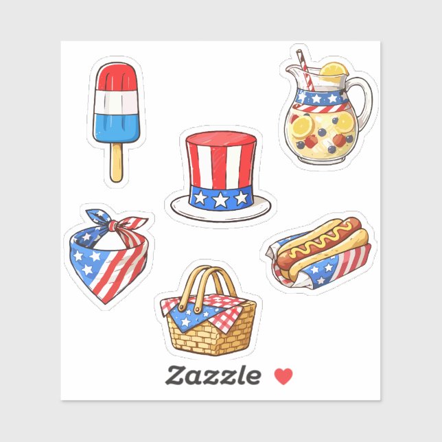 Cute Vintage Patriotic Doodle Sticker Sheet (Sheet)