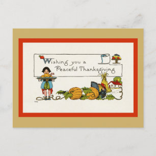Cute Vintage Peaceful Thanksgiving Wishes Postcard