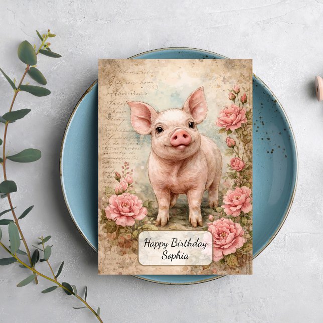 Cute Vintage Piglet Card (Creator Uploaded)
