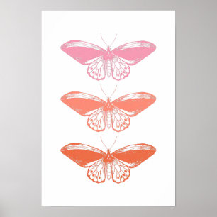 Cute Vintage Pink Butterfly Illustration Poster