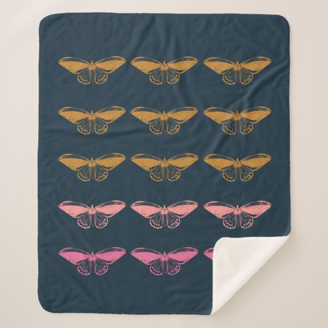 Cute Vintage Pink Butterfly Illustration Sherpa Blanket (Front)