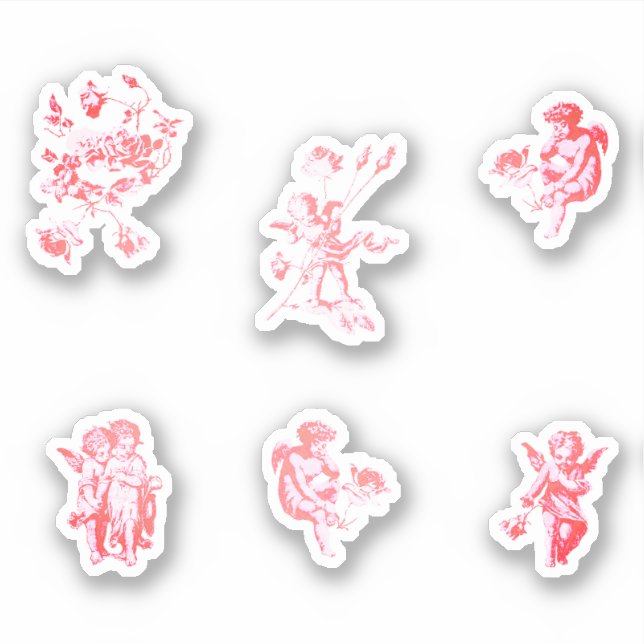 Cute Vintage Pink Cherub Cupid Angels Flowers Set  (Front)
