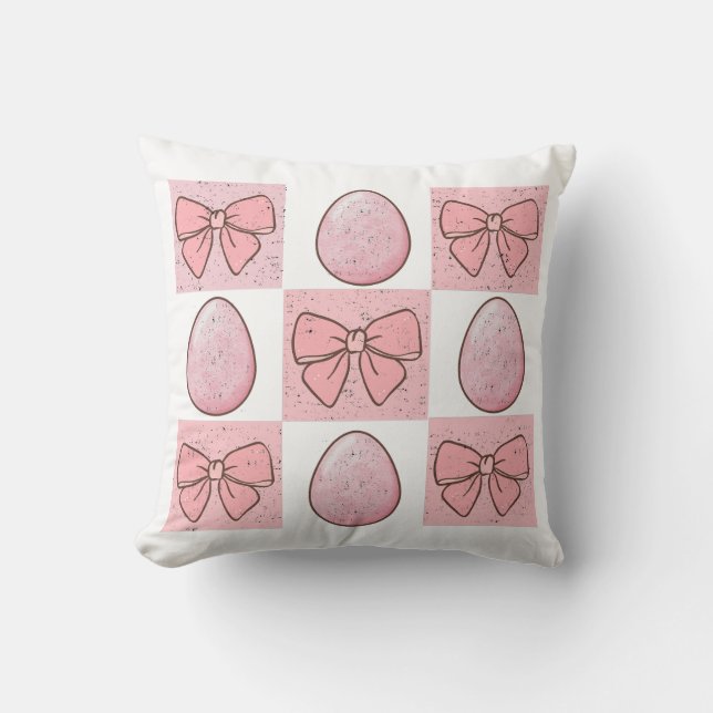 Cute Vintage Pink Easter Egg Coquette Bow Cushion (Front)