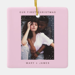 Cute Vintage Pink   Merry and Married Photo Ceramic Ornament