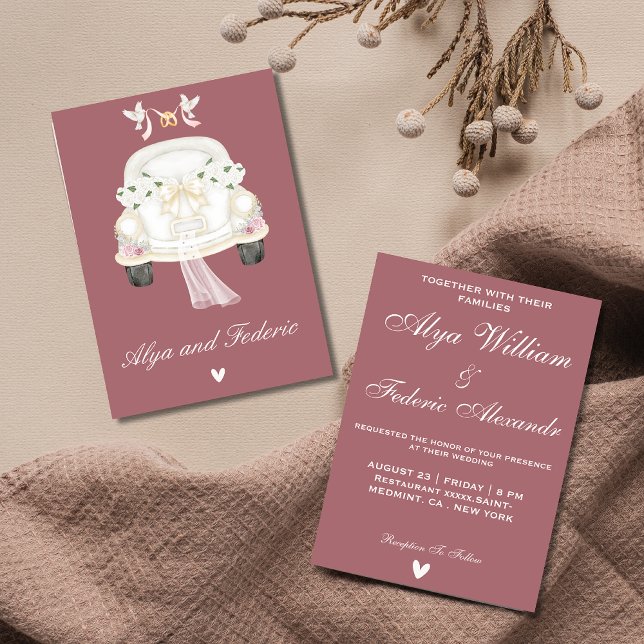 Cute vintage pink wedding car invitation (Creator Uploaded)