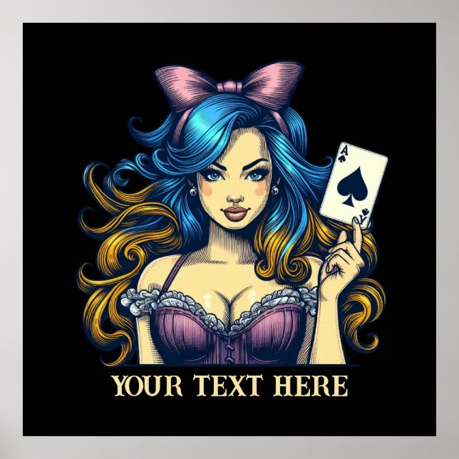 Cute vintage poker lady add text  poster (Front)