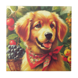 Cute Vintage Puppie Portrait Ceramic Tile