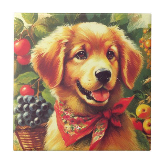 Cute Vintage Puppie Portrait Ceramic Tile (Front)