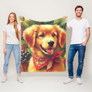 Cute Vintage Puppie Portrait Fleece Blanket