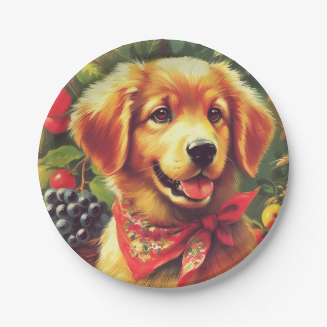 Cute Vintage Puppie Portrait Paper Plate (Front)