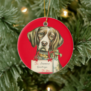 Cute vintage puppy dog Christmas Art Ceramic Ornament
