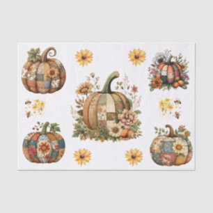 Cute Vintage Quilt Patterns on Floral Pumpkins Tissue Paper