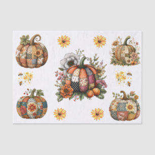 Cute Vintage Quilt Patterns on Floral Pumpkins Tissue Paper