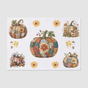 Cute Vintage Quilt Patterns on Floral Pumpkins Tissue Paper