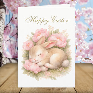 Cute Vintage Rabbit Bunny Blush Pink Easter Floral Thank You Card