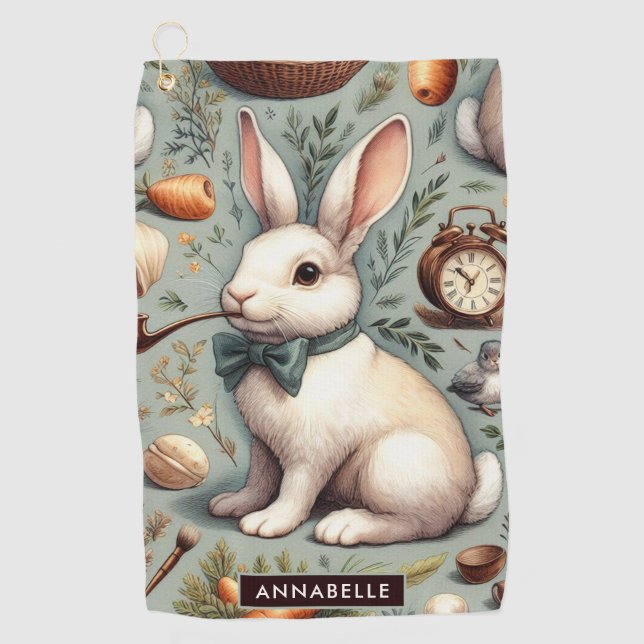 Cute Vintage Rabbit Golf Towel (Front)