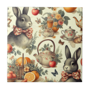 Cute Vintage Rabbit Painting Ceramic Tile