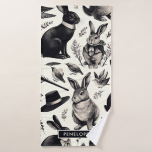 Cute Vintage Rabbit Pattern Bath Towel