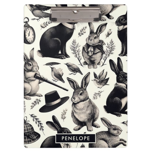 Cute Vintage Rabbit Pattern Clipboard (Front)