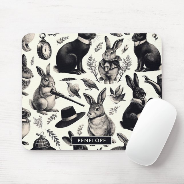 Cute Vintage Rabbit Pattern Mouse Pad (With Mouse)