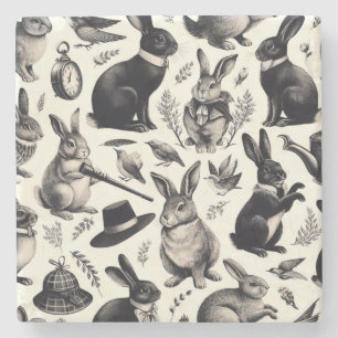 Cute Vintage Rabbit Pattern Stone Coaster
