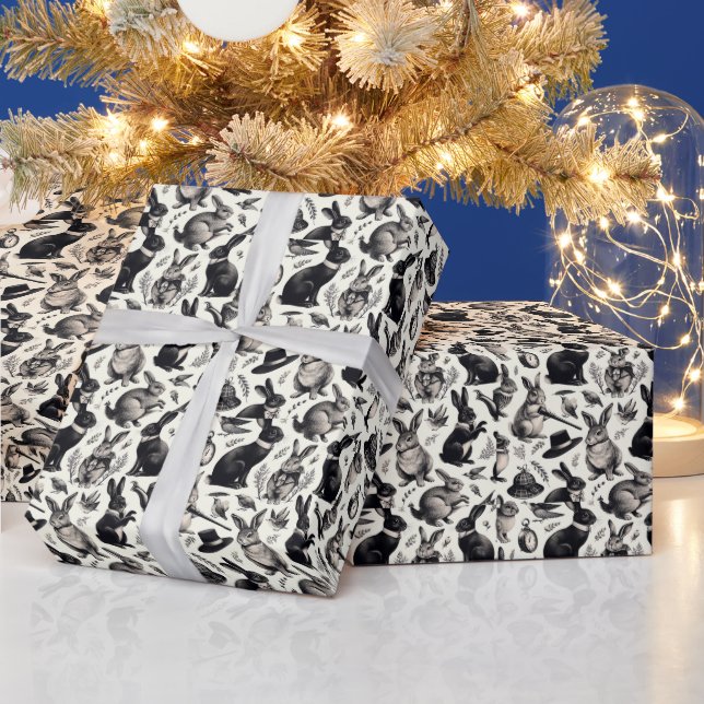 Cute Vintage Rabbit Pattern Wrapping Paper (Holidays)