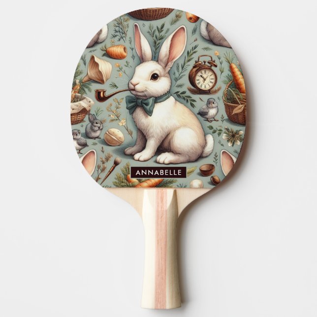 Cute Vintage Rabbit Ping Pong Paddle (Front)