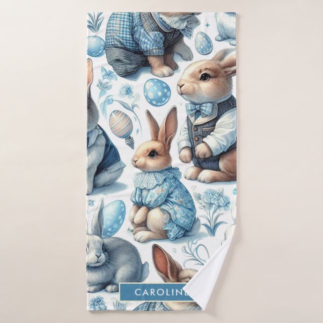 Cute Vintage Rabbit Seamless Bath Towel (Bath Towel)