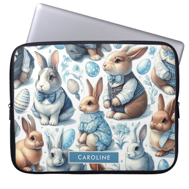Cute Vintage Rabbit Seamless Laptop Sleeve (Front)
