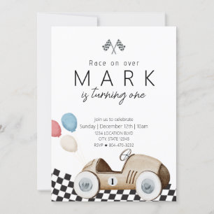 Cute Vintage Race Car Birthday Invitation
