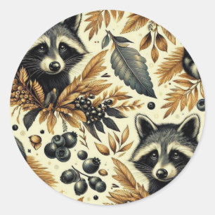 Cute Vintage Racoon Pattern Classic Round Sticker