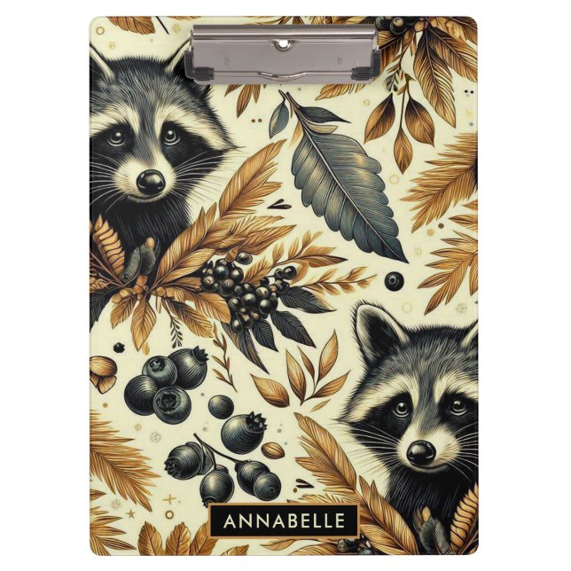 Cute Vintage Racoon Pattern Clipboard (Front)