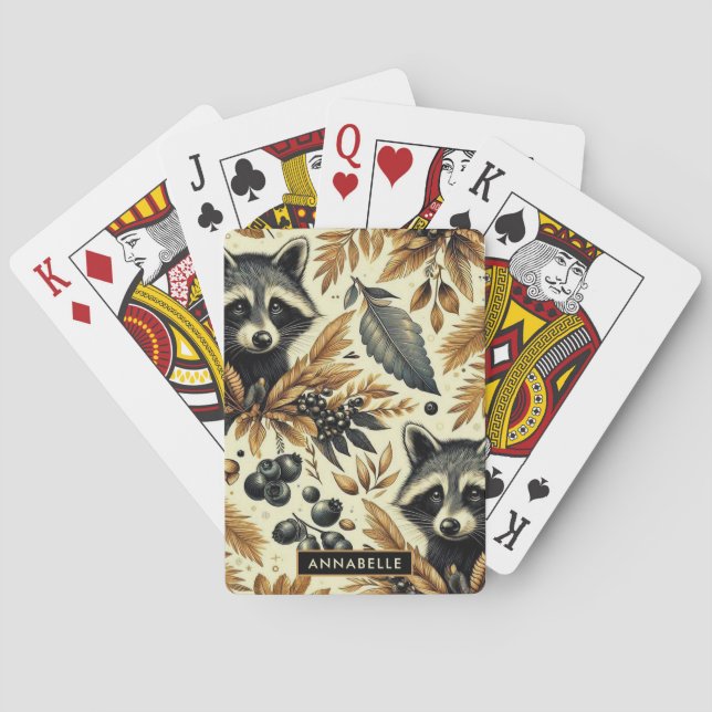 Cute Vintage Racoon Pattern Playing Cards (Back)