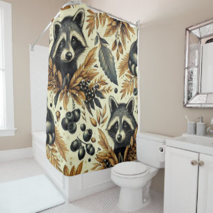 Cute Vintage Racoon Pattern Shower Curtain